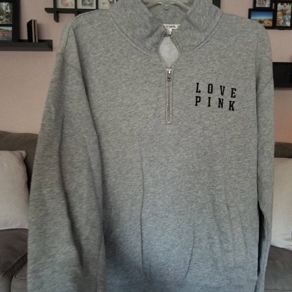 PINK Light grey Quarter Zip Sweater
